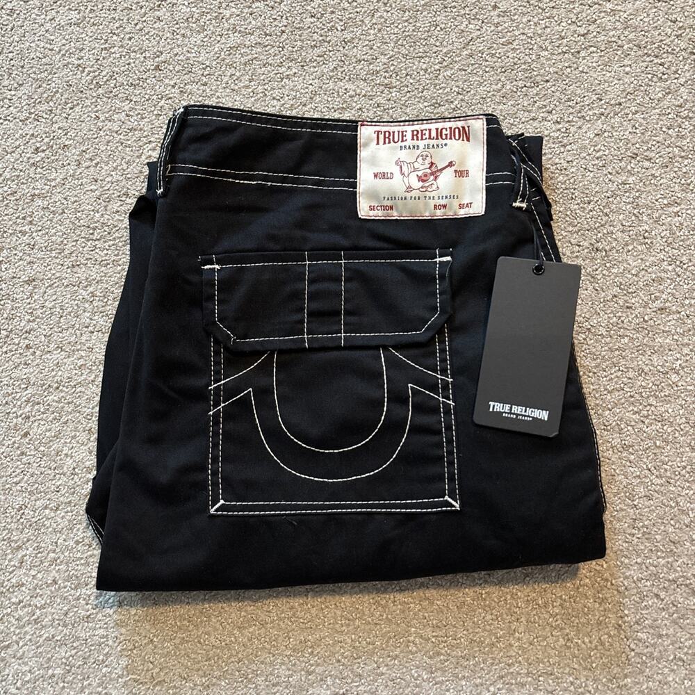 True Religion Bobby Baggy Cargo Pants Mens 36/32 Jet Black Utility Pockets NWT